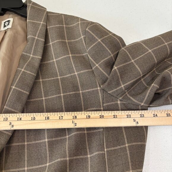 Anne Klein Tan Brown Plaid Windowpane Blazer Jacket XL Open Front Old Money - Picture 7 of 10